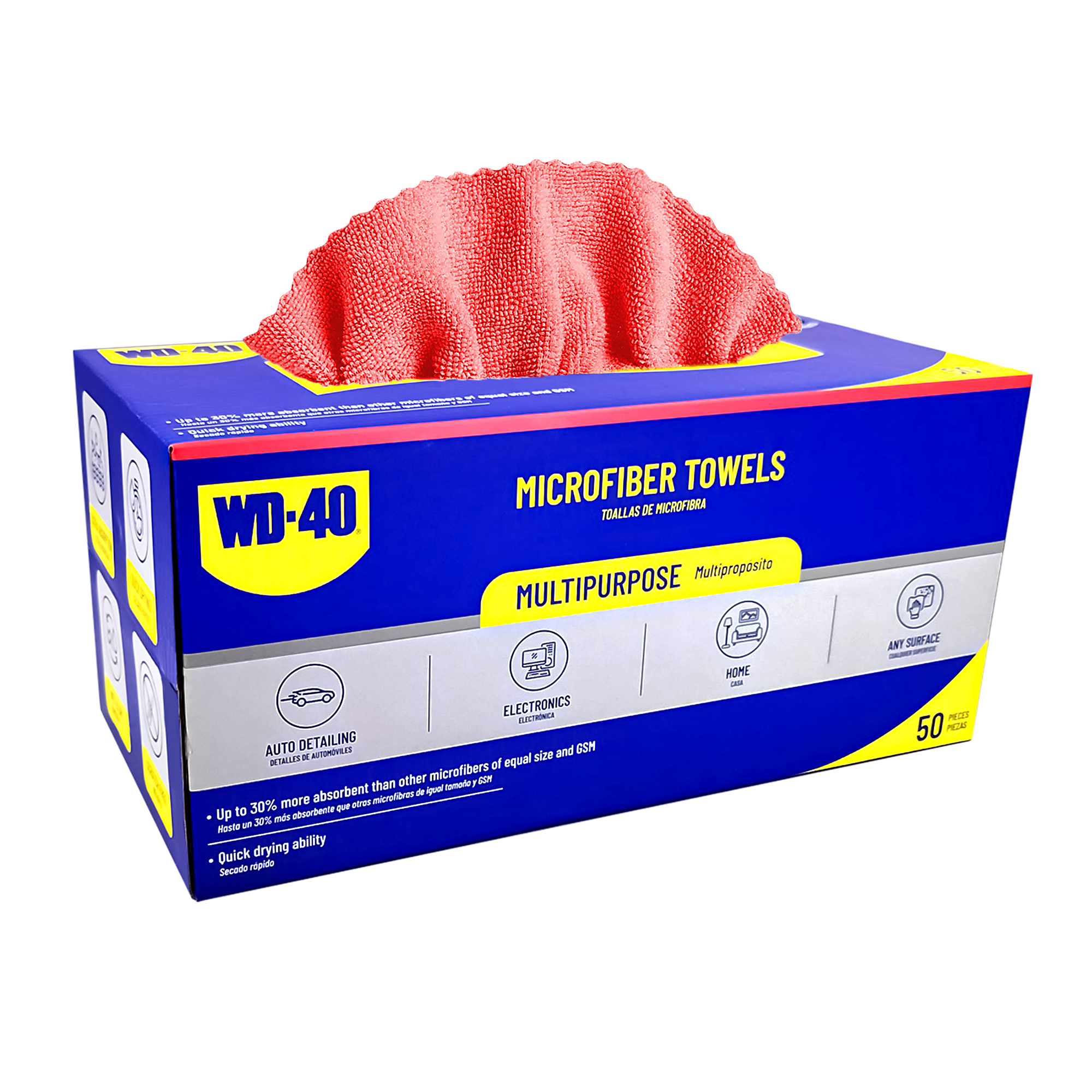 WD-40 Extra Absorbent Microfiber Towel — Red, 50 Pack, Quick-Drying, Model# L40110R
